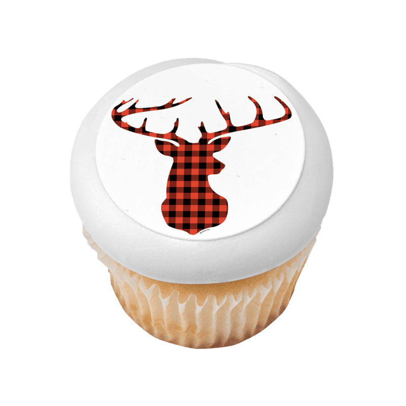 Red Check Plaid Deer Cupcake