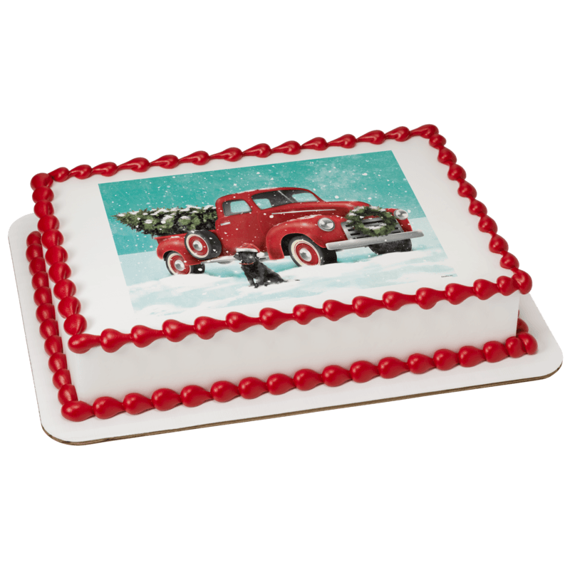 Classic Red Truck with Tree Cake