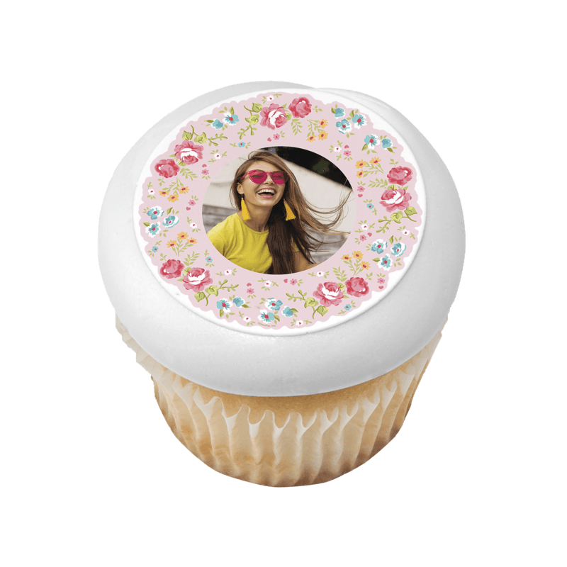 Pink Ditsy Print Cupcake