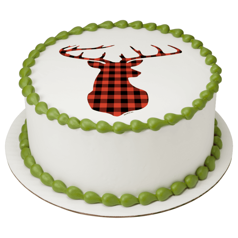 Red Check Plaid Deer Cake
