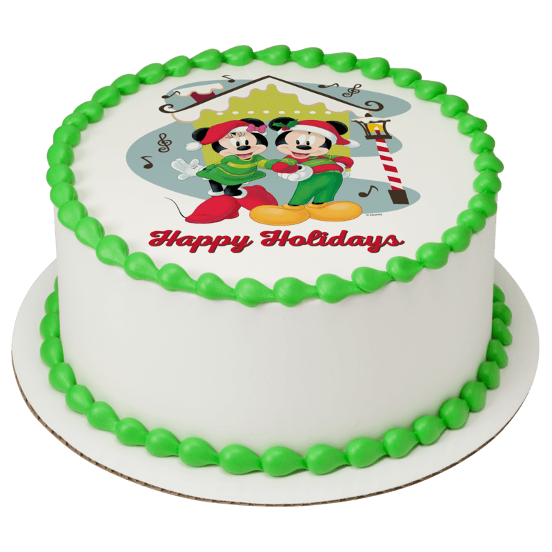 Mickey Mouse and Minnie Mouse Happy Holidays Cake