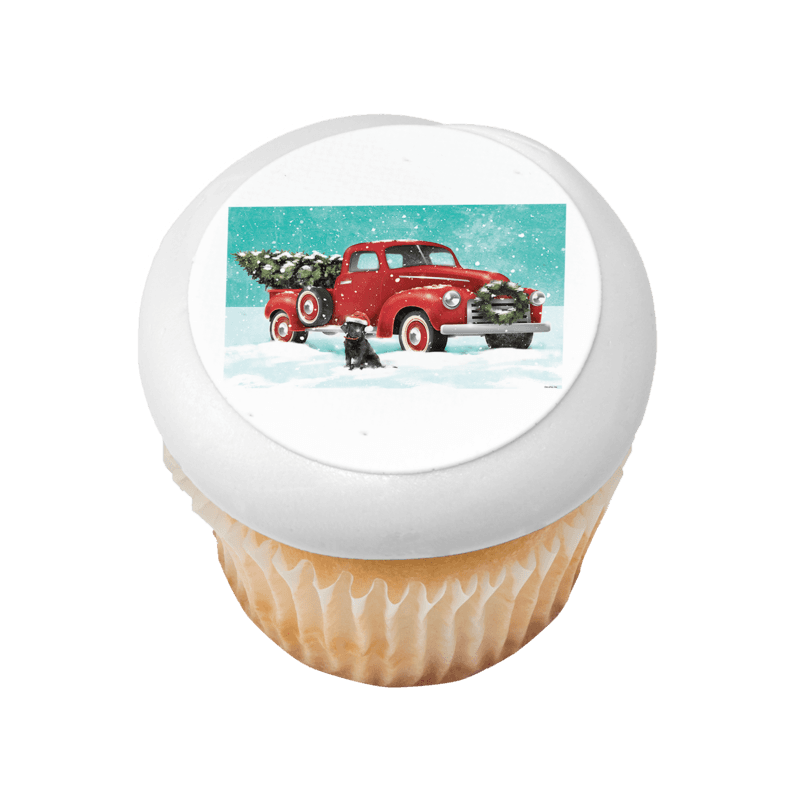 Classic Red Truck with Tree Cupcake
