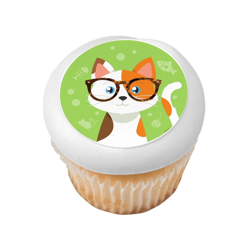 Kitty With Glasses Cupcake